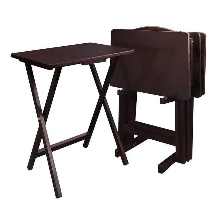 HomeStock TV Tables, Antique 5Piece Solid Wood Folding Tray Table Set with Storage Stand 4 Durable TV Tables for Living Room or Snacks, compact furniture for apartments and small spaces