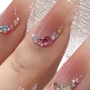 12 Grid Six Color Nail Art Decorations, Flat Bottom Irregular Drill Wearable Nail Accessories, Stylish Manicure Essentials, Sparkly Studded Rhinestone, Diy Nails Art