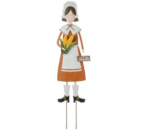 Glitzhome 36" Thanksgiving  Pilgrim Girl Yard Stake
