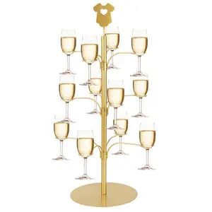 Cocktail Tree Stand for Drinks with Baby Topper, 3 Tier 12 Holders Gender Reveal Party Decorations, Metal Wine Glass Holder for Baby Shower, Gender Reveal, Birthday & Holiday Parties