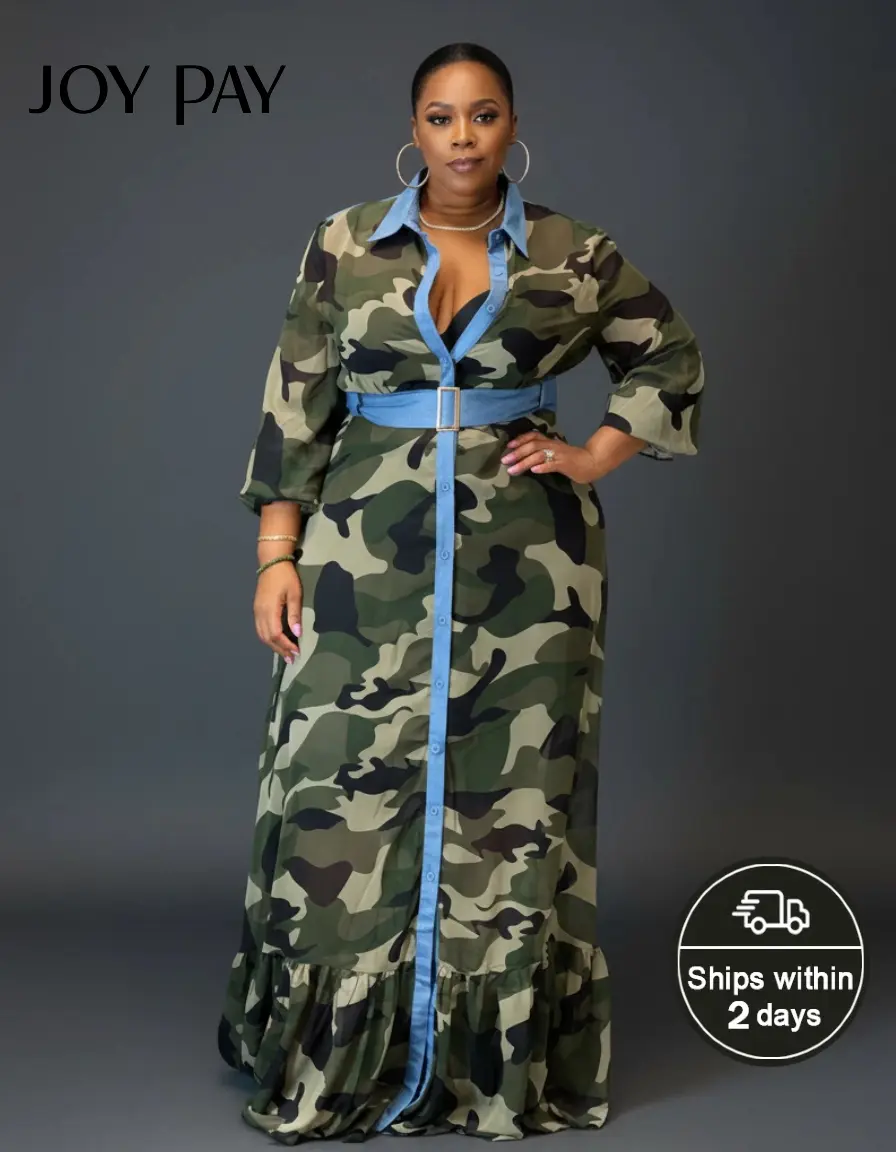 JOYPAY Women's Plus Size Collared Long Sleeve Camo Maxi Dress - Adjustable Belt, Denim Trim, Chic Button-Down, Breathable Fabric, Casual Wear for Curvy Women (Day & Evening Use) - TikTok Shop JOYPAY Women's Plus Size Collared Long Sleeve Camo Maxi Dress - Adjustable Belt, Denim Trim, Chic Button-Down, Breathable Fabric, Casual Wear for Curvy Women (Day & Evening Use) - TikTok Shop