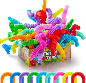 Pop Tubes 18 Pack Sensory Toys -  Connectable & Extendable Stress Relief Fidget Tubes for Parties, Classrooms, and School Rewards