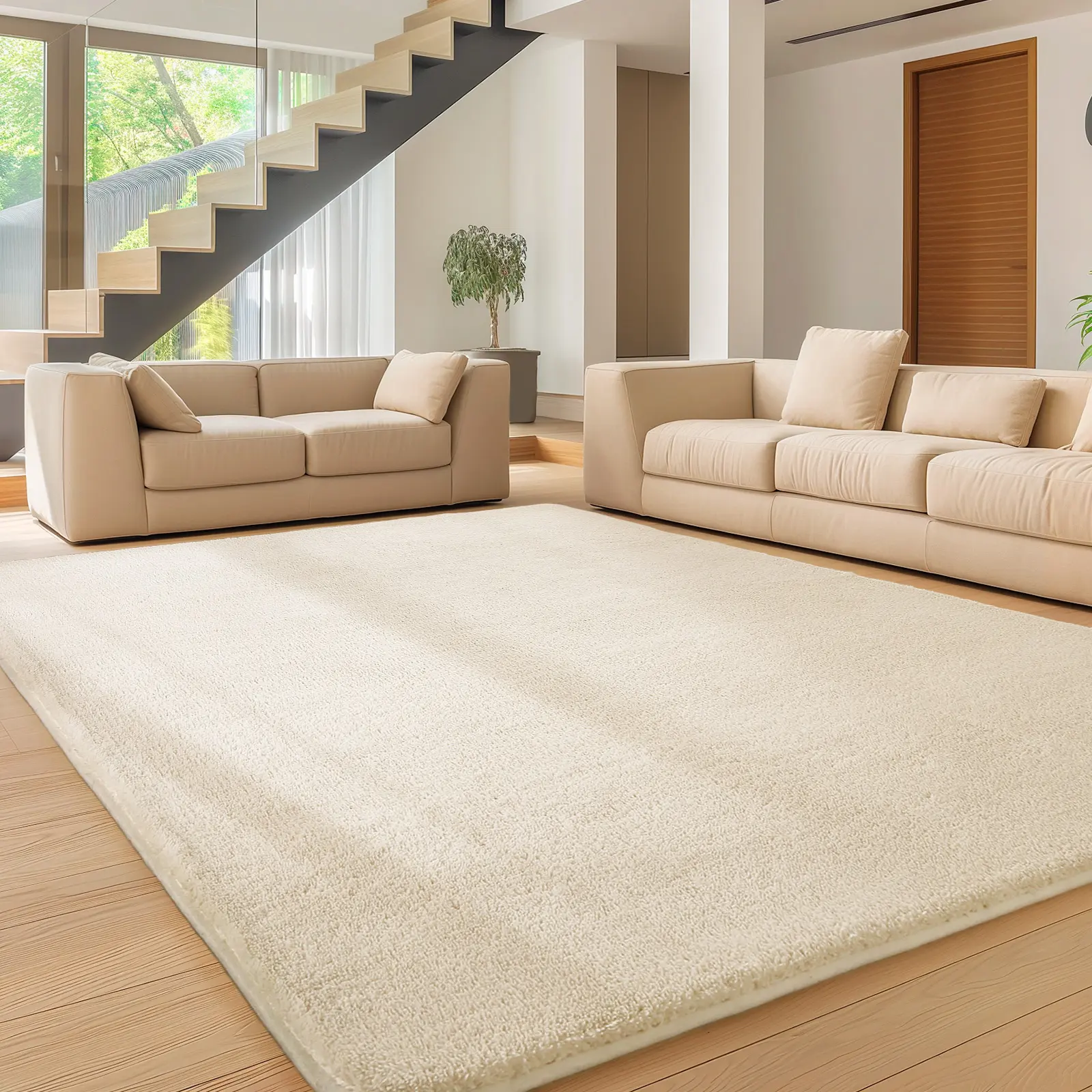 Large Shaggy Area Rug - Non-slip, Soft Fluffy Ultra-comfortable Carpet Mat with Minimalist Luxe Look, Living Room Rugs Great for Family Games, Milky White for Bedroom Nursery Home Decor