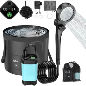 Portable Shower, Upgraded 6000mAh Camping Shower with LED Display, Camp Shower with 5-Gallon Collapsible Bucket, Outdoor Shower with 3 Spray Modes for Hiking, RV, Travel, Pet Bath, Watering Plants