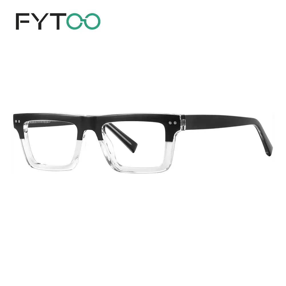 FYTOO Unisex Retro Square Trendy Square Frames - Full Rim Dual-Color Black-Clear TR90 Angular Resin Accessory Non-Prescription Blue Light Glasses (1899-16), Feather-Light Replaceable for Daily Office Allday Wear, Light Allday Wear