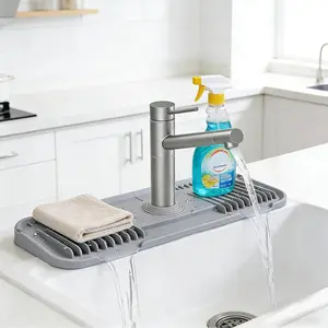 Faucet Mat  Faucet Drip Catcher with Cuttable Circular Central for Kitchen Sink, Tailor-Made for Faucets with Deck Plate?Light Grey?