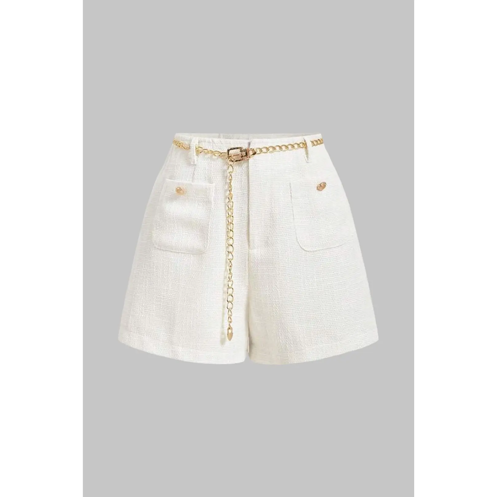 Tweed Metallic Chain Pocket Shorts
