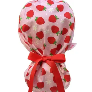 Pink srrawberry with daisies scrub cap