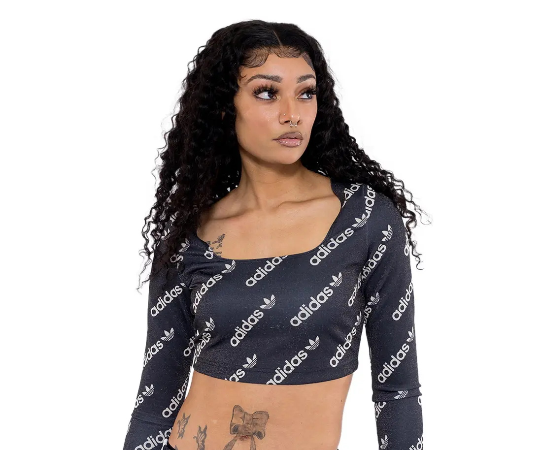 Adidas Monogram Crop Top Long-Sleeve Womens Active Shirts & Tees