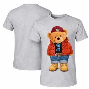 This Men's Pure Cotton Short-Sleeve T-Shirt Features The Graphic "Street Bear" A Stylish Unisex Piece Suitable For Both Men And Women, Its Classic Crew-Neck Design Makes It A For All Four Seasons.