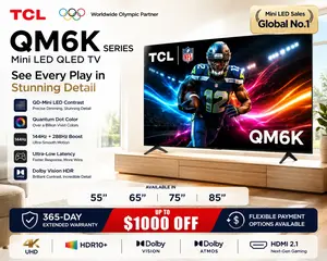 TCL QM6K Series 4K QD-Mini LED Smart TV with Google TV | New Halo Control System, 144Hz Native Refresh Rate, Local Dimming Pro & High Brightness Pro, Onkyo 2.1 Audio | 55"-98"