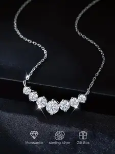 S925 Sterling Silver Synthetic Moissanite Necklace, Elegant Pendant Necklace for Women, Fashion Jewelry Accessories for Wedding, Engagement, Valentine's Day, Star Shine Necklace
