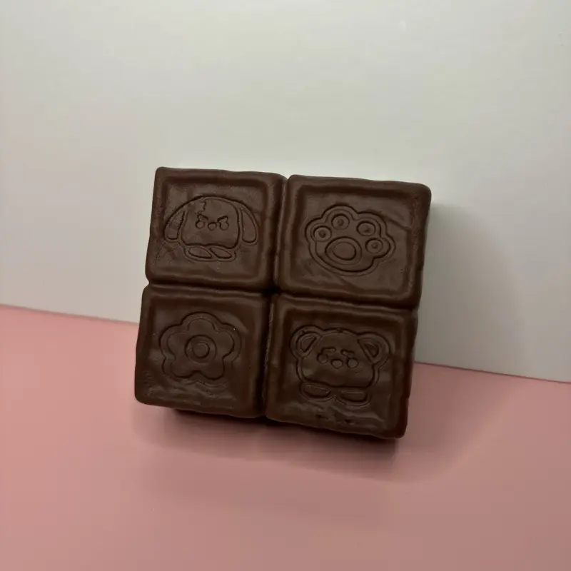 Cute Character Chocolate Brick Squishy Slow Rising Stress Relief Sensory Toy with Embossed Characters & Premium Foam adult fidget Play Food Squishies
