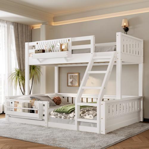 [Bellemave]Twin/Full XL/Queen Bunk Bed with Ladder and Guardrails, Pegboard and bookshelf,