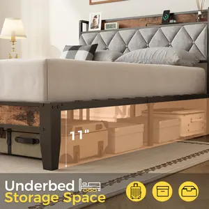 Sweetcrispy Modern Wooden Platform Bed Frame with Headboard - Integrated Charger, Spacious Underbed Storage, Durable Squeak-Free Structure, No-Tool Simple Assembly, No Box Spring Required for Mattresses, Wooden Bed Frame