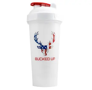 Bucked Up Perfect Shaker Bottle, 28oz, BPA-Free, Dishwasher Safe, Leak-Proof, Red White and Blue USA Flag Design
