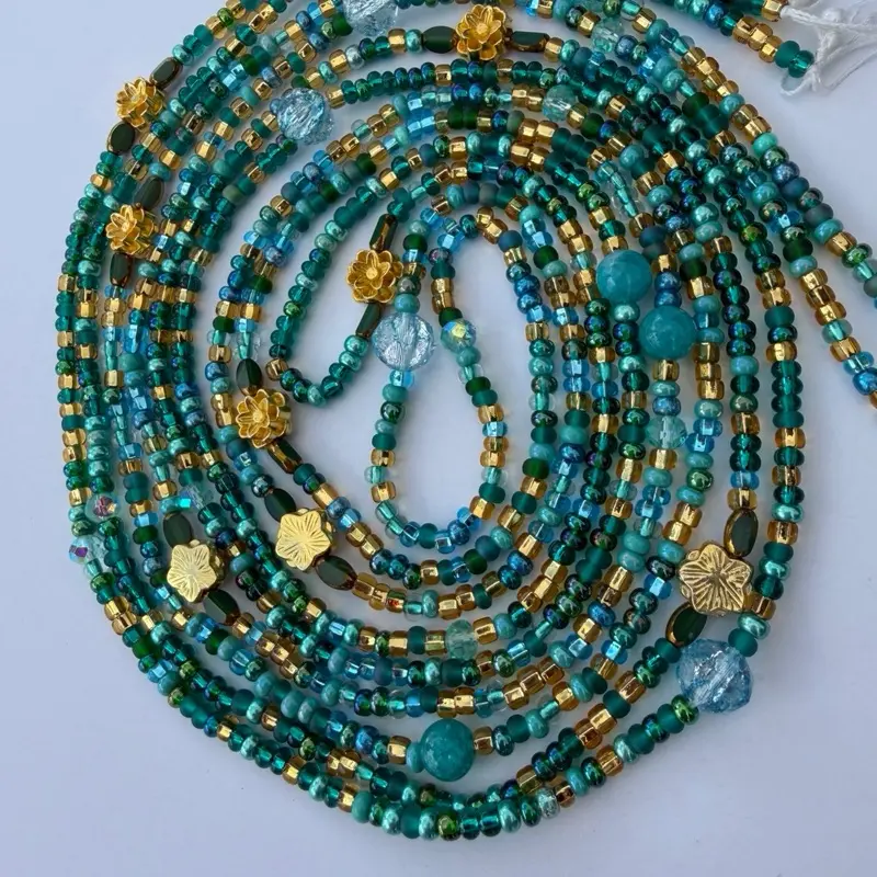 Waistbeads - Princess Collection (Princesses Jasmine) she is 50 to 16 inches with Teal and Gold and Crystal