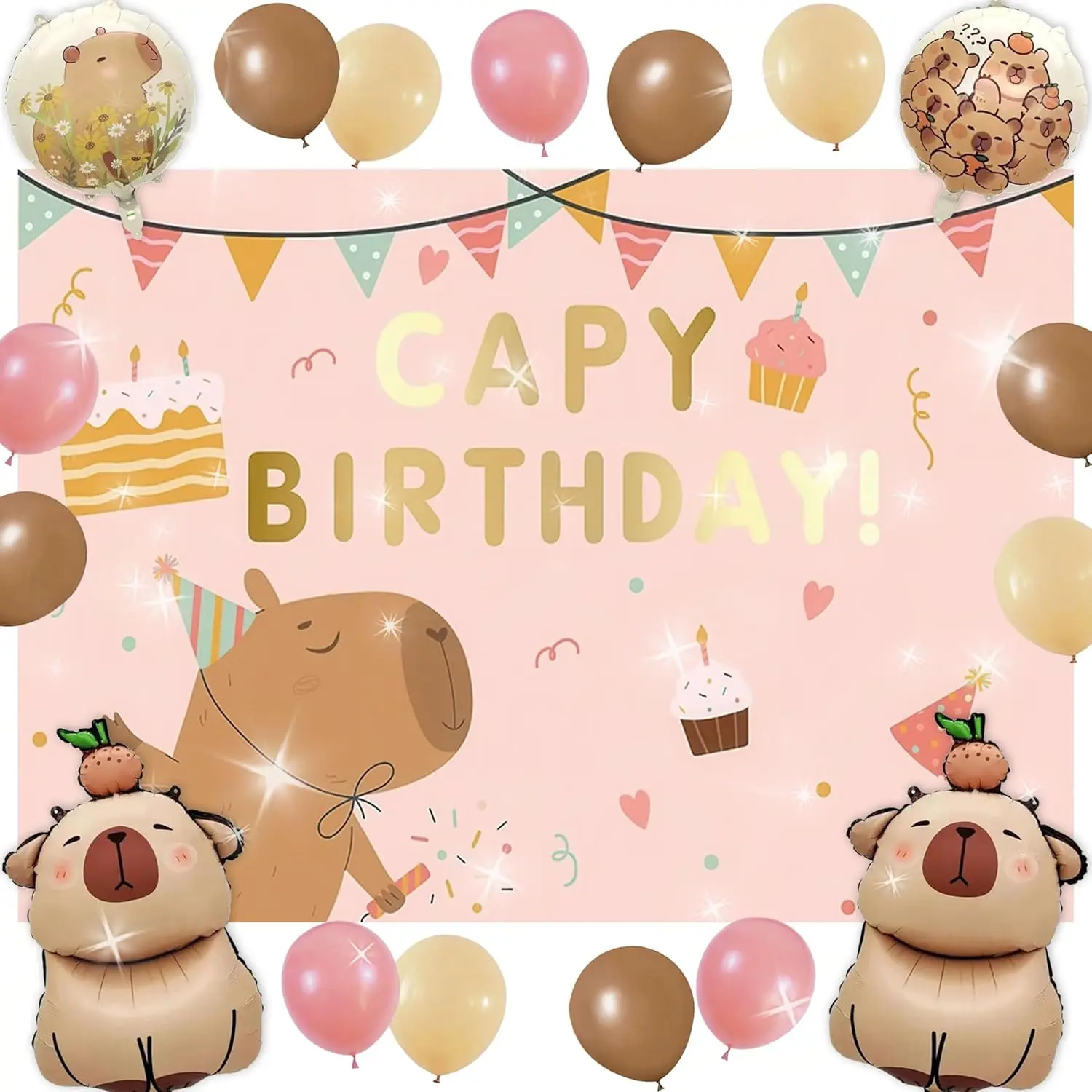 Capybara Birthday Party Balloons Backdrop Decorations Includes Capybara Birthday Cake Balloon Party Favors Capybara Theme Party Supplies Decor Banners Lightweight