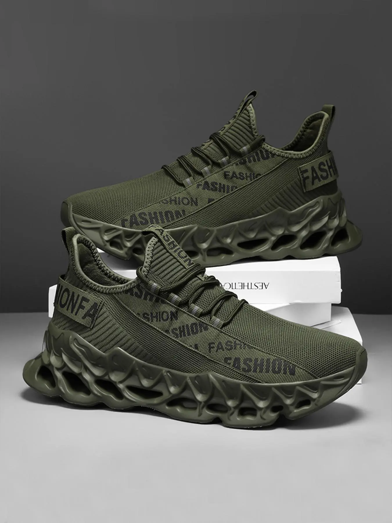 Men\'s Mesh ArmyGreen Non Slip Breathable, Athletic Sports Fashion Sneakers Shoes Men main image 3