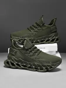 Men's Sporty Solid Color Lace Up Mesh Breathable Athletic Running Shoes, Casual  Comfortable Non-slip Blade Sole  Sports Shoes, Trendy All-match Sneakers for Daily Wear