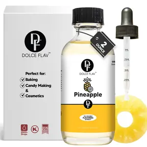 Dolce Flav 2oz Oil-Soluble Pineapple Flavoring Extract - Sweet Tropical Tangy Finish - Ideal for Baking Candy Cosmetics - 2000+ Drops - Dye-Free Alcohol-Free