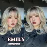 JBEXTENSION 18 Inches Scalpiana Curly Brown Highlight 3.5X4 Hard Silky Top Natural Scalp Effect Wig with Bangs EMILY