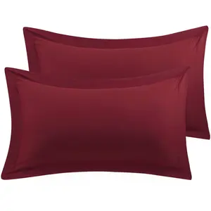 PiccoCasa 100% Brushed Microfiber Burgundy Pillow Shams, Soft and Comfortable Pillow Cases King Size, Decorative Pillow Cover 20x36 Inches Oxford Pillowcases
