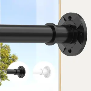 Tension Curtain Rod Extra Long Outdoor Curtain Rod Black Shower Curtain Rods No Drilling 31-168 In(2.58-14Ft)Adjustable Spring Tension Rods Heavy Duty for Bathroom Patio Window Rust Proof
