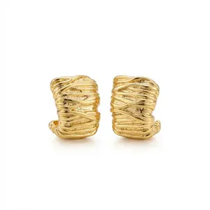 18K Gold Sculptural Stud Earrings | Textured Statement Earrings for Women | Minimalist Vintage Jewelry