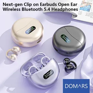 Domars Next-gen Clip on Earbuds Open Ear Wireless Bluetooth 5.4 Headphones with Mic,60H Play,ENC,Waterproof Wireless Earphones, Suitable for Office, Sports, Study and Audio Calls, Built in Microphone, Gaming Bluetooth Headphones