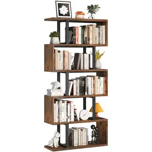 Yitahome 5 Tier Wood Geometric Bookcase S-Shaped Bookshelf Freestanding Display Shelf for Living Room, Home Office