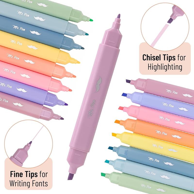 Mr. Pen- Aesthetic Dual Tip Bible Highlighters, No Bleed Through Assorted Color, 8pcs, Cute Highlighter Dual Tip for Journaling Supplies and School Accessories