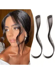 2pcs Women's Curly Bangs Hair Extensions - -Looking Synthetic Fringe with Curly Wave Texture, Clip-On/Clip-Over Bangs for Short Hair, Instant Volume & Length, Easy Application