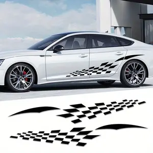 1 Pair Plaid Car Stickers, Racing Style Cover Scratches, Waterproof Vinyl Decals for Cars, Trucks, SUV Doors, Both Sides Body Stickers, Personalised Vehicle Modification Decoration, Car Decorative Sticker