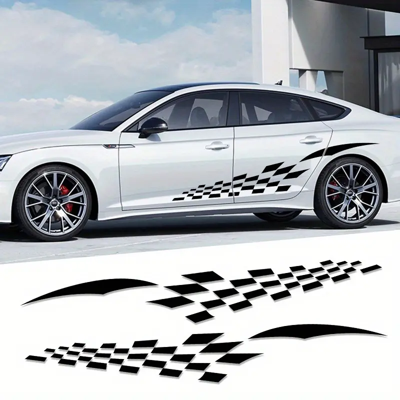 1 Pair Plaid Car Stickers, Racing Style Cover Scratches, Waterproof Vinyl Decals for Cars, Trucks, SUV Doors, Both Sides Body Stickers, Vehicle Modification Decoration, Vehicle Exterior Decoration, Automotive Decoration