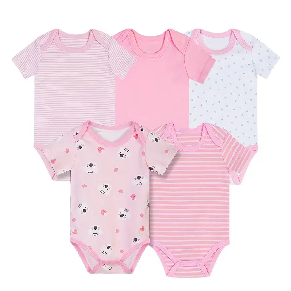 JY.COZY FOR BABY Baby Girl Boy Clothes Onesie 5 Pieces Set 100% Organic Cotton 5 Bodysuits or 5 Pants Infant Pajamas Homewear Newborn Outfits Hypoallergenic Breathable Stretchy OEKO-TEX Certified for All Seasons Playdate Christening Photo Shoot