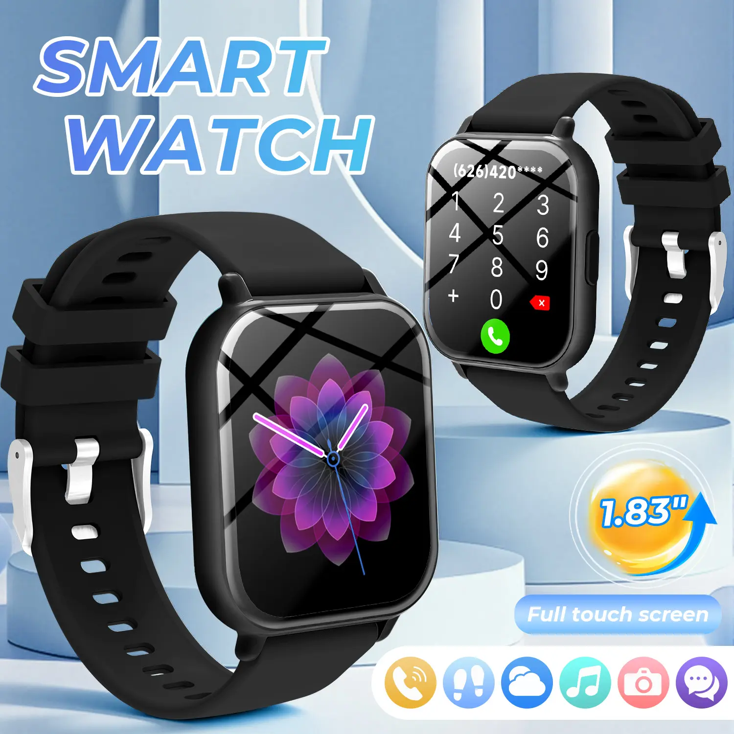Unisex Smart Watch | 260mAh Battery, 1.83-inch HD Display, Bluetooth Calling, Message Alerts, Activity Tracking, Camera Control & Custom Watch Faces. Fashion Smart Wearable Device tiktokshopbacktoschool