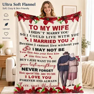 Romantic Gifts for Wife from Husband, "To My Wife" Love Message Fleece Blanket, Wedding Anniversary Valentine Gift for Her, Cozy Couch Throw