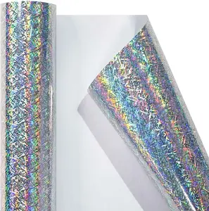 Mini Holographic Wrapping Paper Roll-46.8sqft(17inch*32.8ft) Silver Shine Strip Line for Christmas, Birthday, Wedding, Baby Shower, Bridal Shower, Graduate Party, Valentine's Day