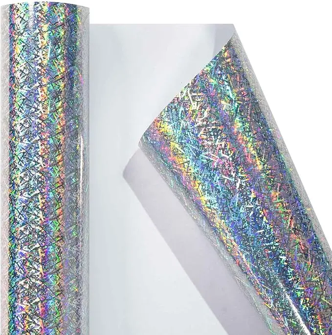 Mini Holographic Wrapping Paper Roll-46.8sqft(17inch*32.8ft) Silver Shine Strip Line for Christmas, Birthday, Wedding, Baby Shower, Bridal Shower, Graduate Party, Valentine's Day