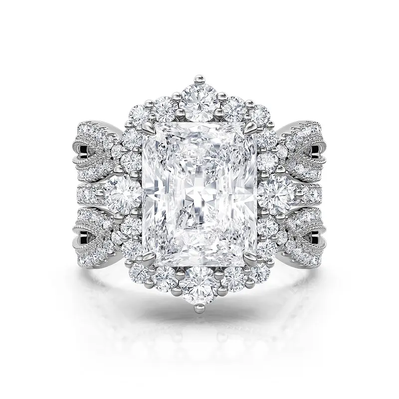Jeulia Elegant Twisted Halo Ring Set for Women, 925 Sterling Silver Interchangeable Wedding Stack with a Radiant Cut Stone & Pavé Accents, Elegant Fashion Rings