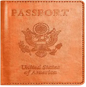 Passport & Vaccine Card Holder Combo Travel Wallet with Faux Leather Passport Cover Case for Women Men Orange Secure Document Organizer