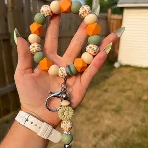 Green bogo Sunflower Silicone Beaded Wristlet Keychain