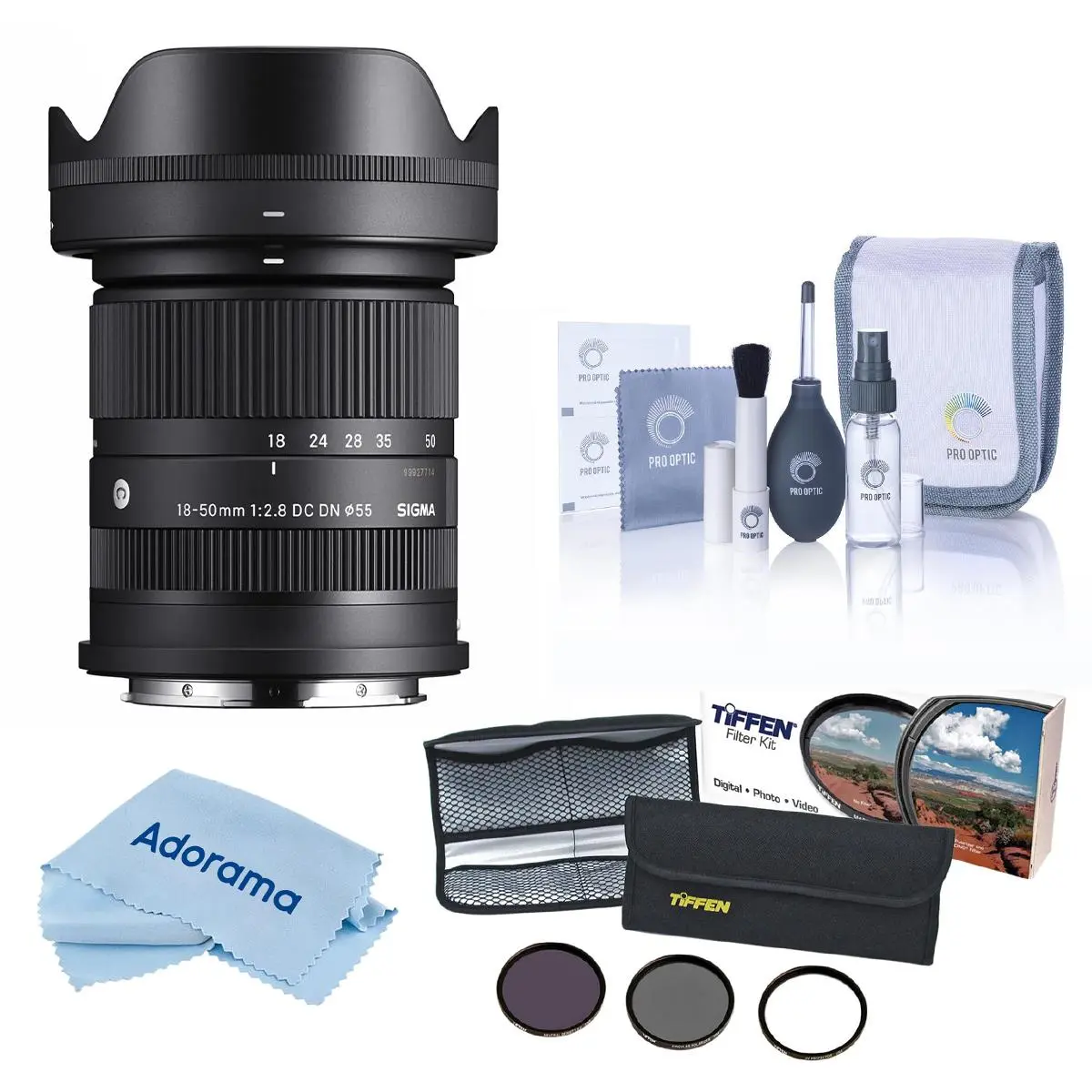 Sigma 18-50mm f/2.8 DC DN Contemporary Camera Lens for L Mount Cameras, Bundle with 55mm Essential Filter Kit, Compact Cleaning Kit, and Cleaning Cloth