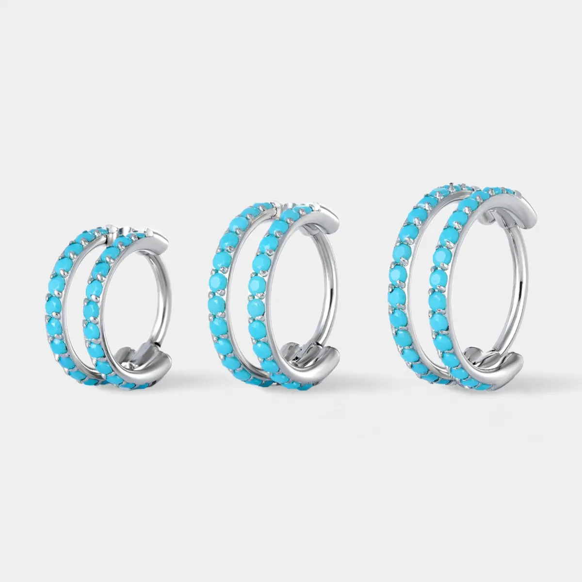 OUFER 20G Aligned Turquoise Double Hoop Nose Ring, 316L Stainless Steel Hinged Segment Clicker, Nose Piercing Jewelry for Women, Turquoise Jewelry, Female, Double Nose Hoop Piercing Jewelry