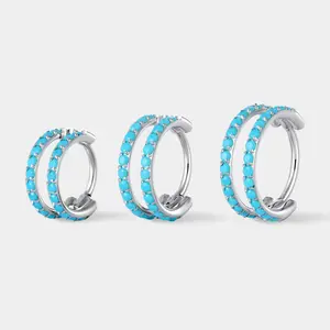 Oufer 20G Aligned Turquoise Hinged Segment Double Hoop Nose Ring 316L Stainless Steel Non Tarnish