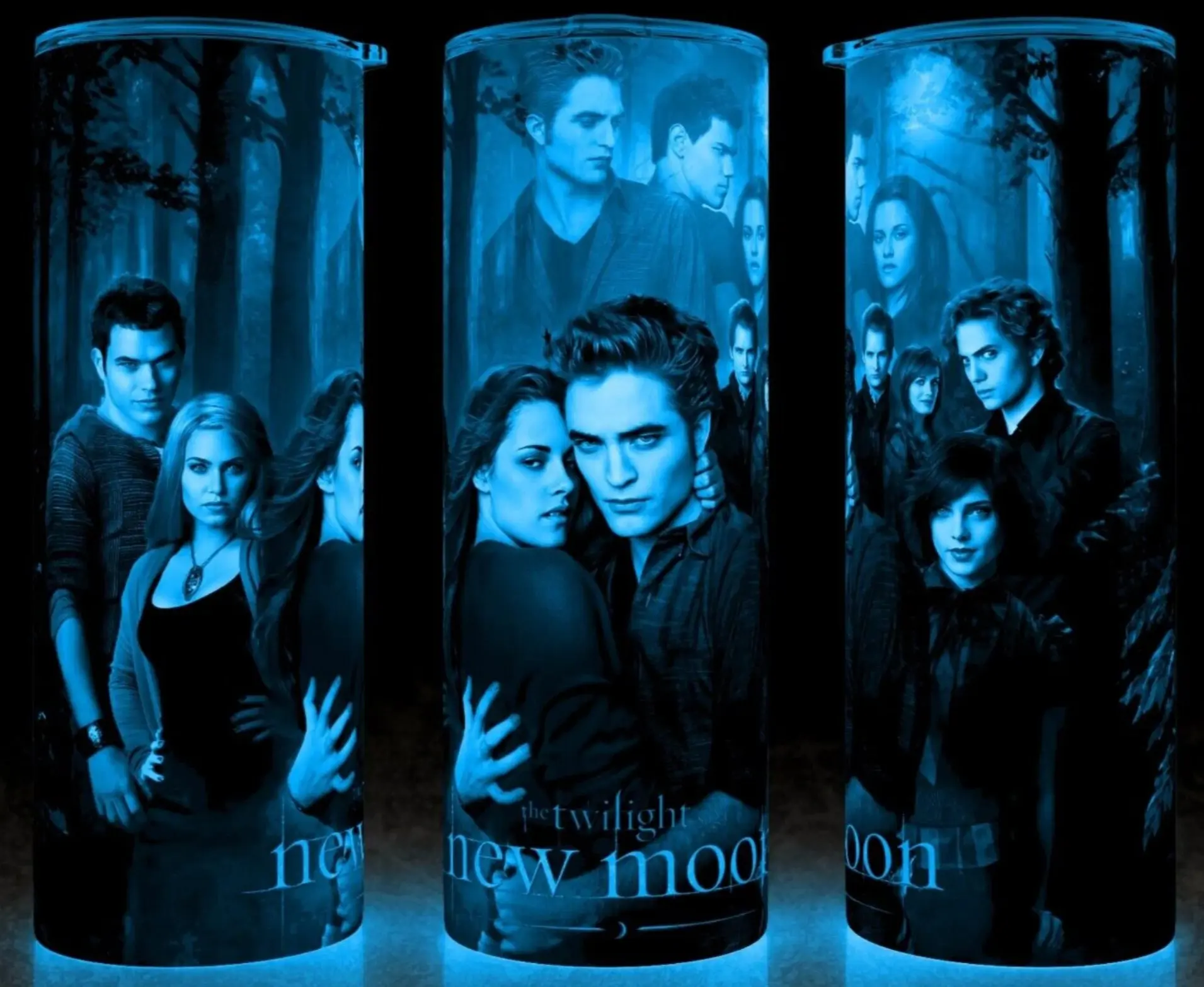 Glow in the Dark Twilight Saga Bella Jacob and Edward Vampire Movie Cup Mug Tumbler 20oz Stainless Steel Fantasy Modern Drinkware Washable Reusable