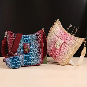 Trendy Crocodile Pattern Crossbody Bag - Premium Bucket Bag and Coin Purse Style - Versatile Shoulder Bag, Suitable for Any Occasion