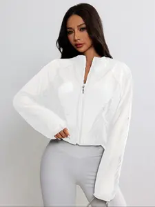 Women's Quick-Dry Mesh Yoga Jacket, Long Sleeve, Half Zip, Loose Fit Sports Top, Ideal for Running and Fitness, Sporty Breathable Outerwear