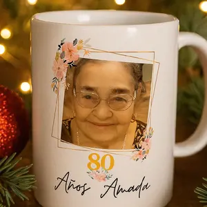 16oz Glossy White Ceramic Coffee Cup - Pretty Sips Gift Shop Personalized "Esta Abuela Pertenece A" Custom Grandkids Names Mug, Washable, Dishwasher & Microwave Safe, Christmas Gift for Drink Use
